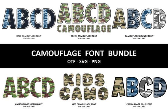 Camouflage Bundle: 6 Unique Fonts for Bold, Standout Designs